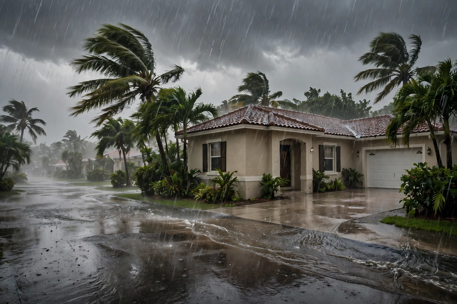 Heavy storm rain and pooling water outside a Boca Raton home